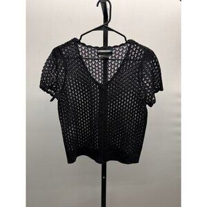 Requirements Y2K Vintage Black Crochet Button Up Top